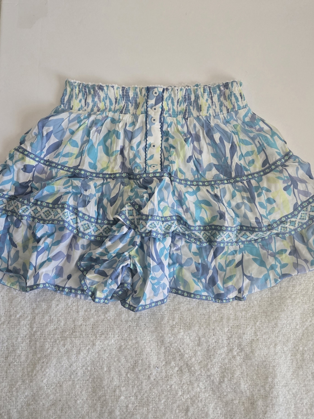 Poupette St Barth layered tiered mini skort in a blue ocean floral print XS